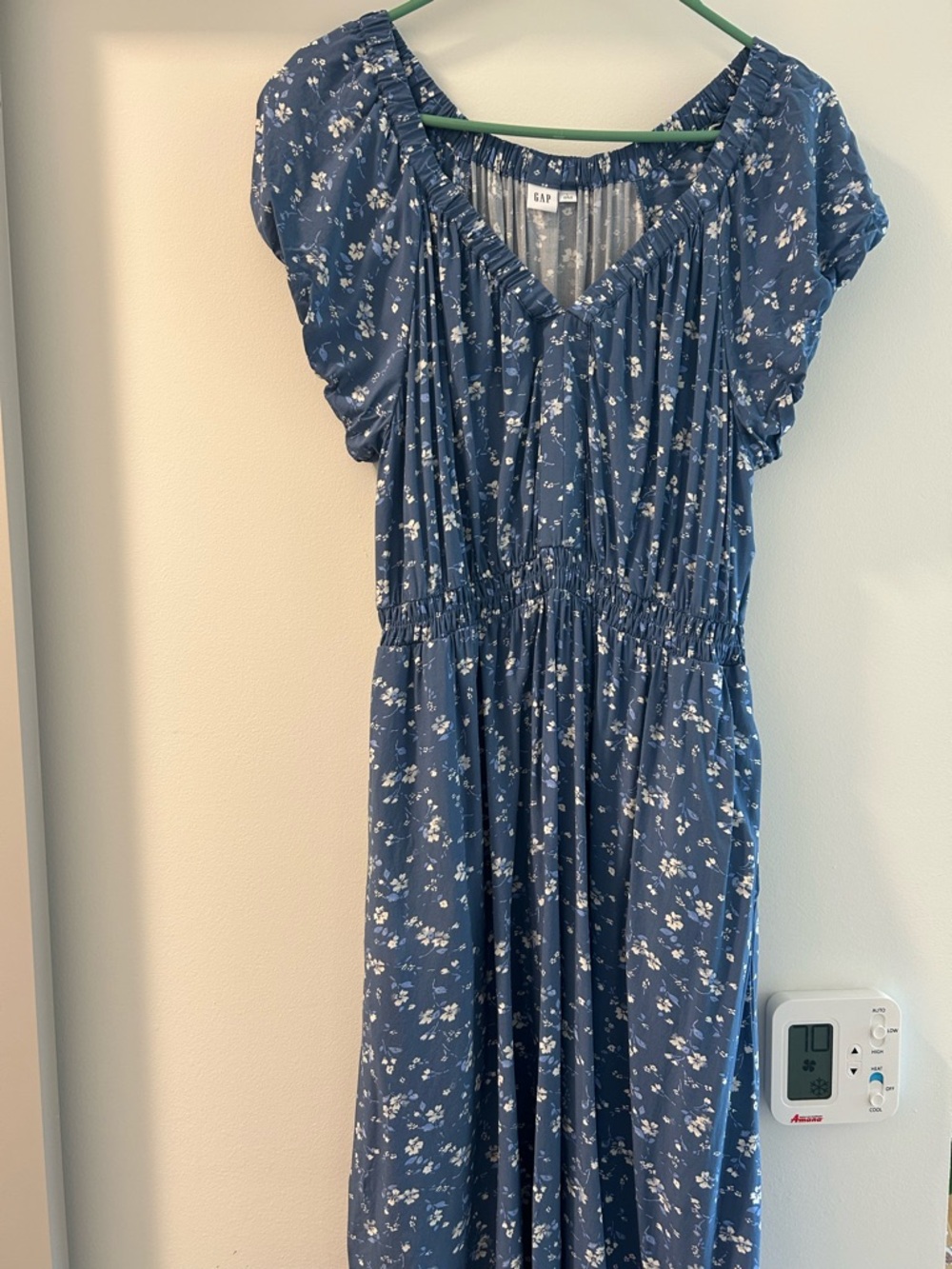 GAP Blue Floral Elastic-Waist Dress - Large